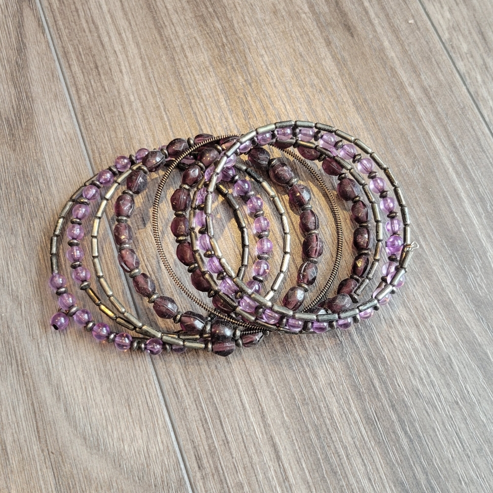 Spiral Style Purple Beaded Bracelet